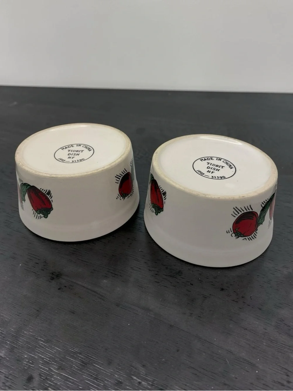 Vintage 90s Houston Foods Ceramic Ramekins Tidbit Set Of 2 Dish Dip Bowl Peppers